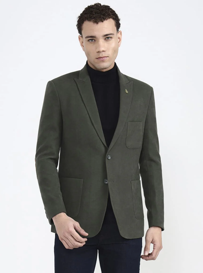 Green Solid Regular Fit Blazer