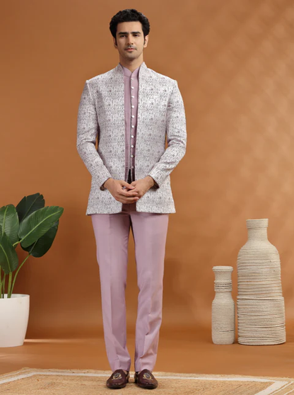 Purple Self Texture Jodhpuri Suit