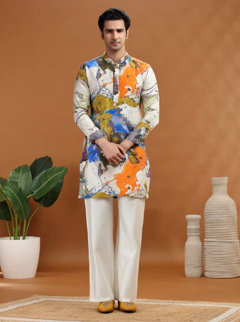 Cream Embroidered Kurta