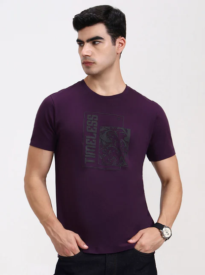 Wine Printed Slim Fit T-Shirt