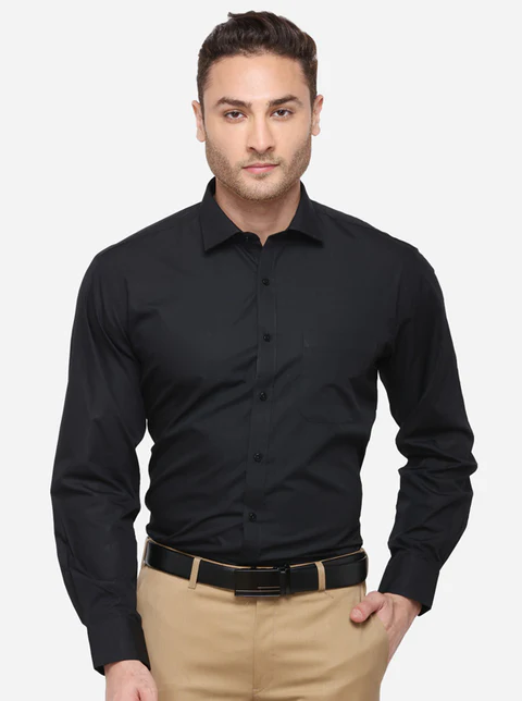 Black Solid Regular Fit Formal Shirt