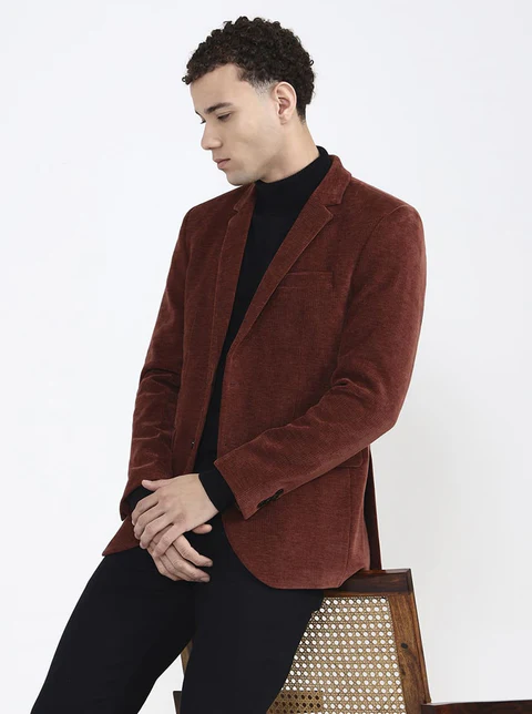 Brown Solid Regular Fit Blazer