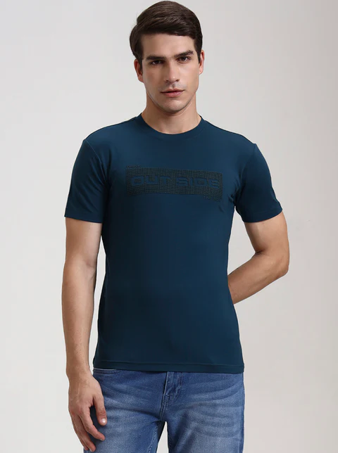 Teal Printed Slim Fit T-Shirt