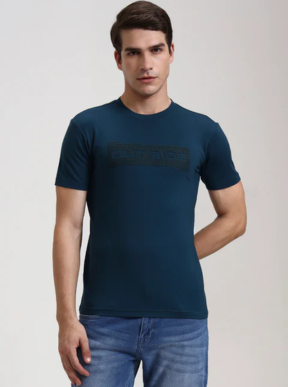 Teal Printed Slim Fit T-Shirt