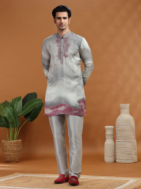 Grey Embroidered Kurta