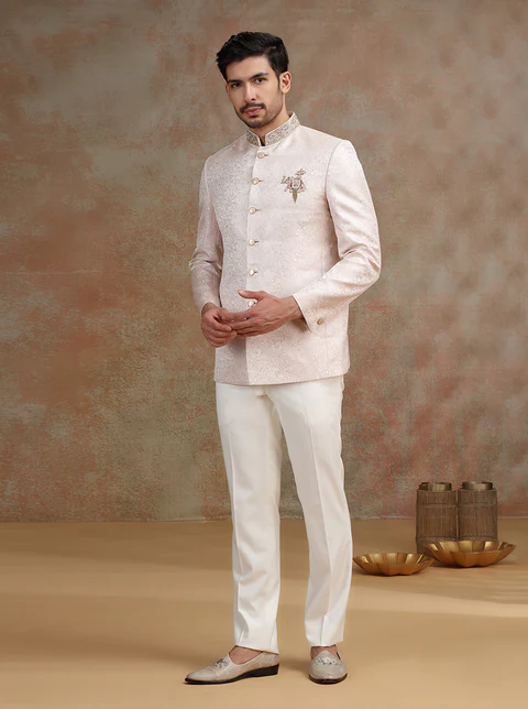 Pink Placement Embroidery Jodhpuri Suit