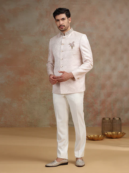 Pink Placement Embroidery Jodhpuri Suit