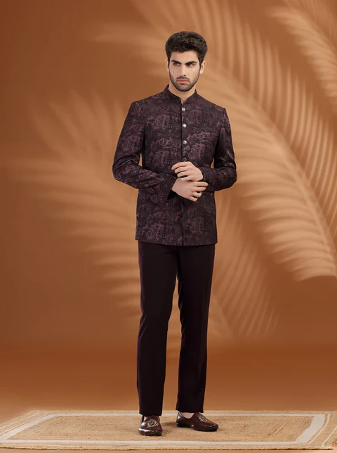 Charcol Black Self Textured Jodhpuri Suit