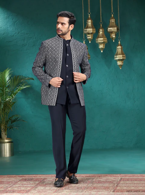 Blue Embroidered Jodhpuri Suit