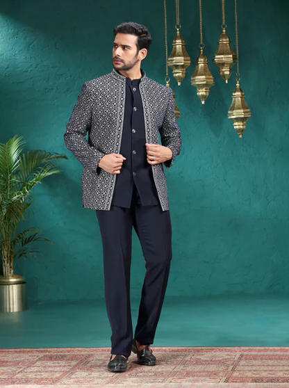 Blue Embroidered Jodhpuri Suit