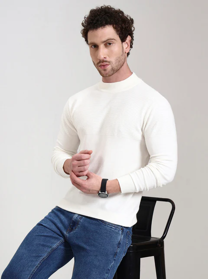 Cream Solid Slim Fit T-Shirt