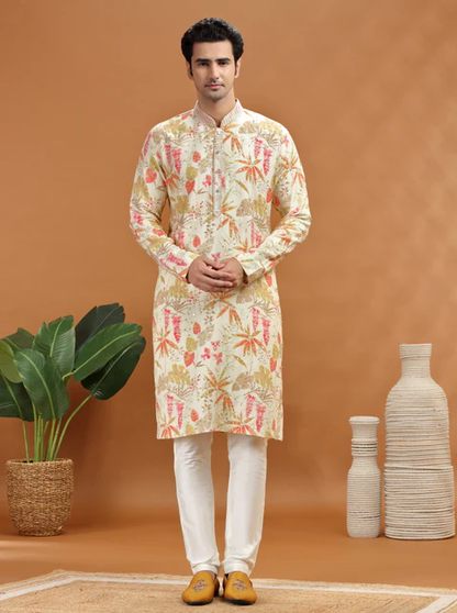 Cream Embroidered Kurta