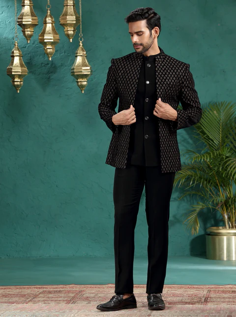 Black Embroidred Jodhpuri Suit