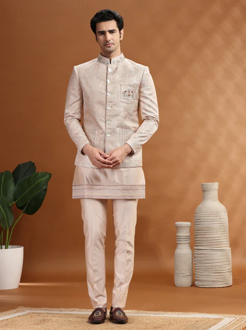 Dusty Pink Embroidered Jodhpuri Suit