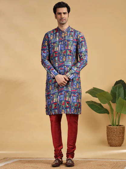Navy Blue Embroidered Kurta