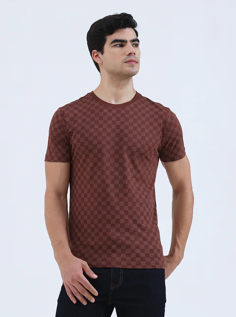 Friar Brown Printed Slim Fit T-Shirt
