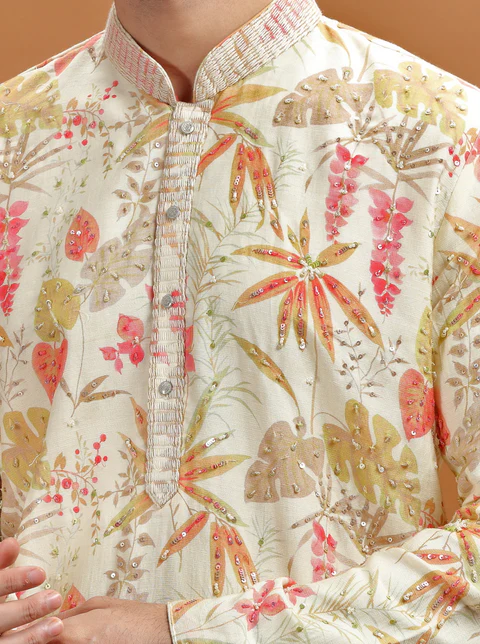 Cream Embroidered Kurta