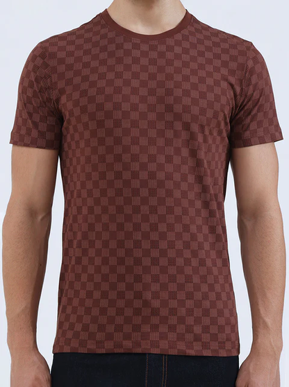 Friar Brown Printed Slim Fit T-Shirt