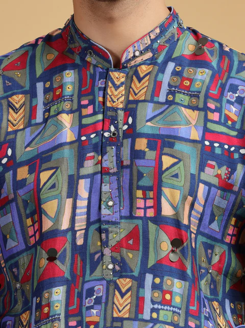 Navy Blue Embroidered Kurta