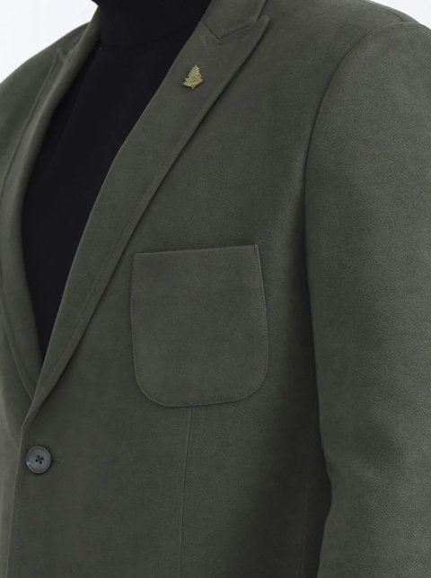Green Solid Regular Fit Blazer