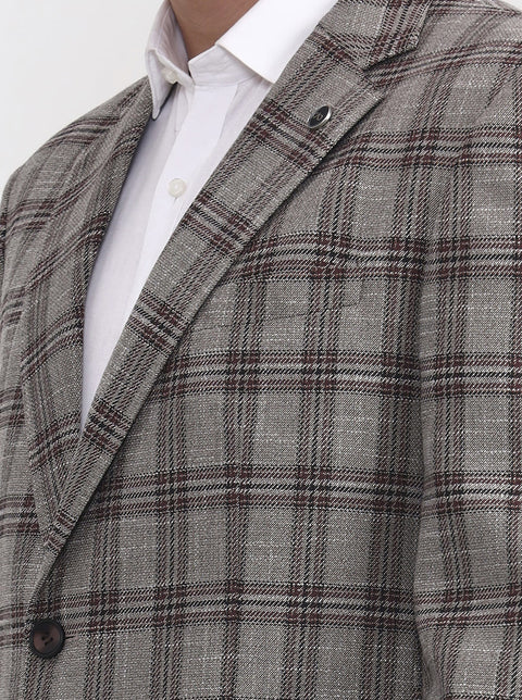 Brown Checked Regular Fit Blazer