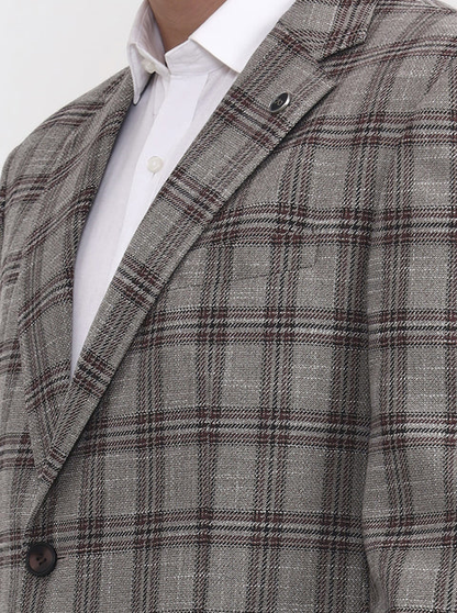 Brown Checked Regular Fit Blazer