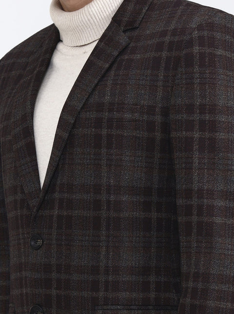 Maroon & Fawn Checked Regular Fit Blazer