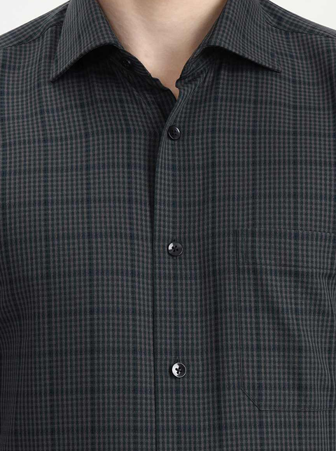 Green & Grey Checked Slim Fit Formal Shirt