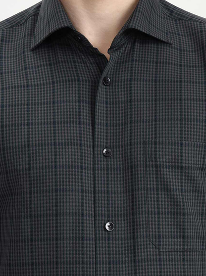 Green & Grey Checked Slim Fit Formal Shirt