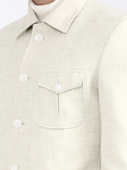 Cream Solid Regular Fit Blazer