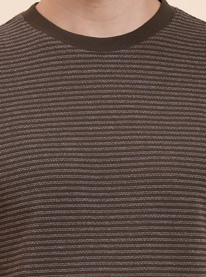 Olive Brown Striped Slim Fit T-Shirt