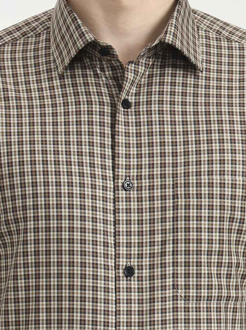 Brown & Cream Checked Regular Fit Formal Shirt
