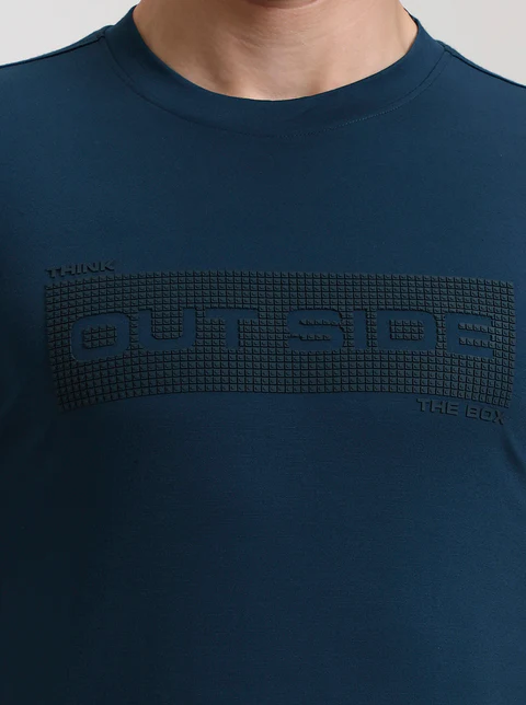 Teal Printed Slim Fit T-Shirt