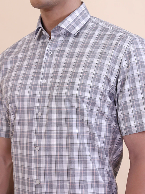 White & Grey Checked Regular Fit Formal Shirt