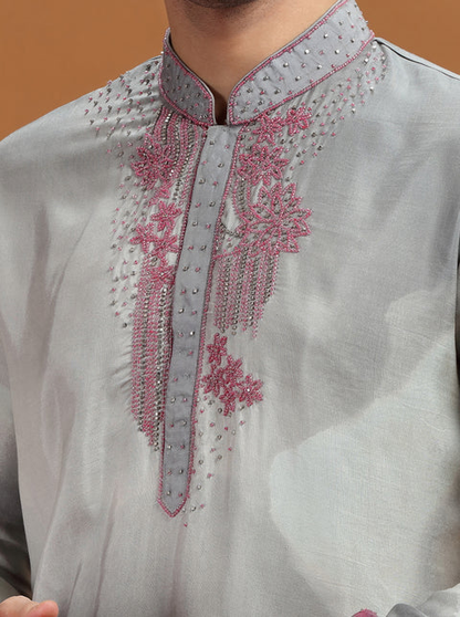 Grey Embroidered Kurta