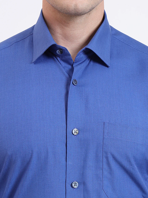 Royal Blue Solid Regular Fit Formal Shirt