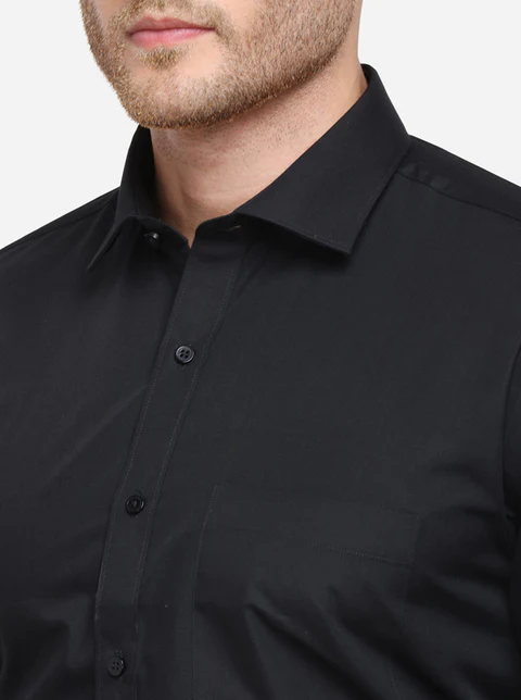 Black Solid Regular Fit Formal Shirt
