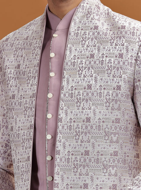 Purple Self Texture Jodhpuri Suit