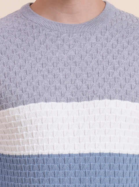 Grey & Blue Striped Slim Fit T-Shirt