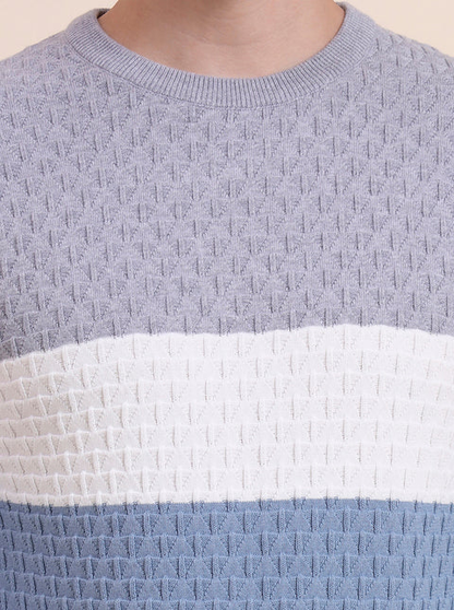 Grey & Blue Striped Slim Fit T-Shirt