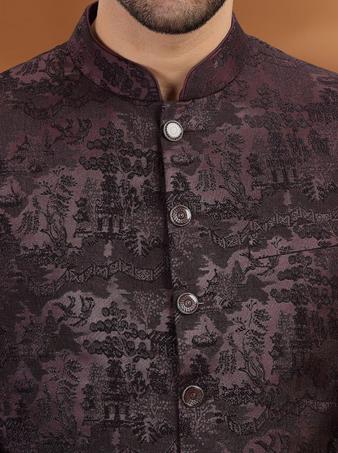 Charcol Black Self Textured Jodhpuri Suit