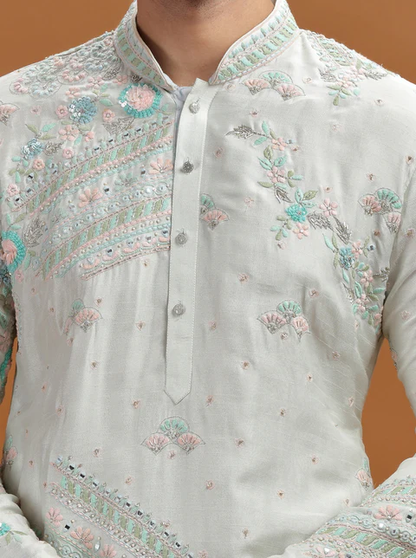 Aqua Grey Embroidered Kurta
