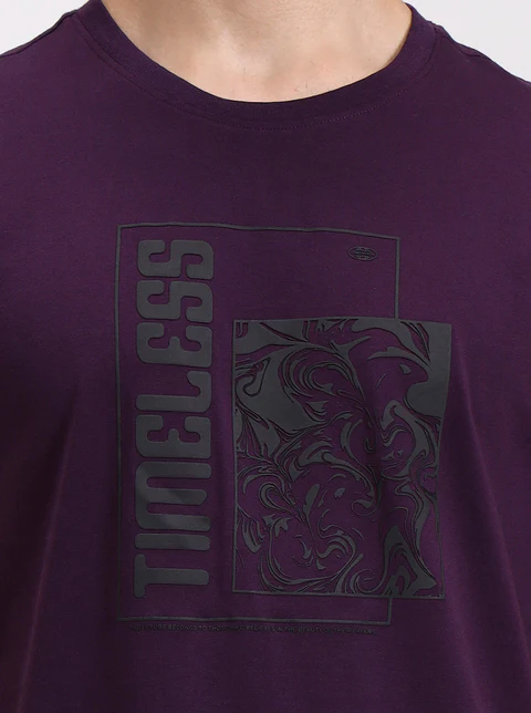 Wine Printed Slim Fit T-Shirt