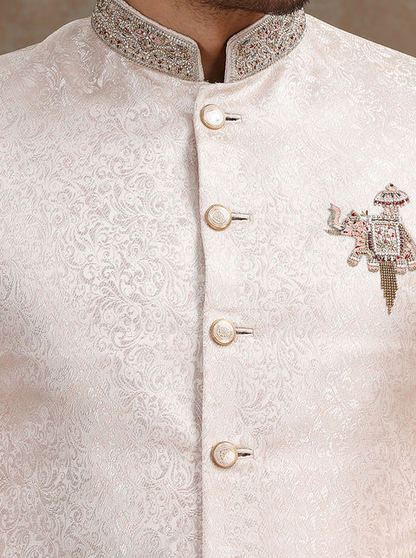 Pink Placement Embroidery Jodhpuri Suit