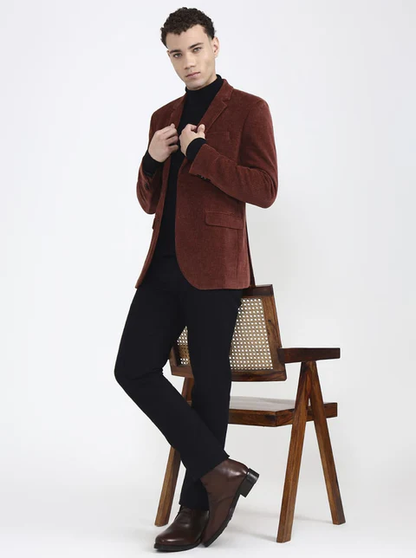 Brown Solid Regular Fit Blazer