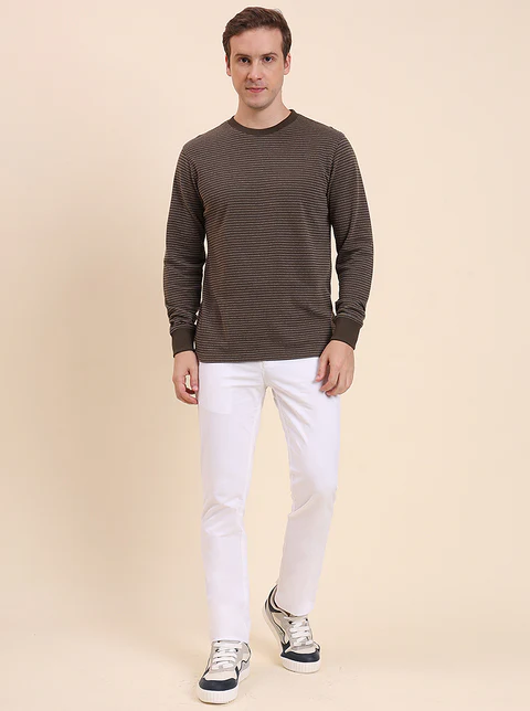 Olive Brown Striped Slim Fit T-Shirt