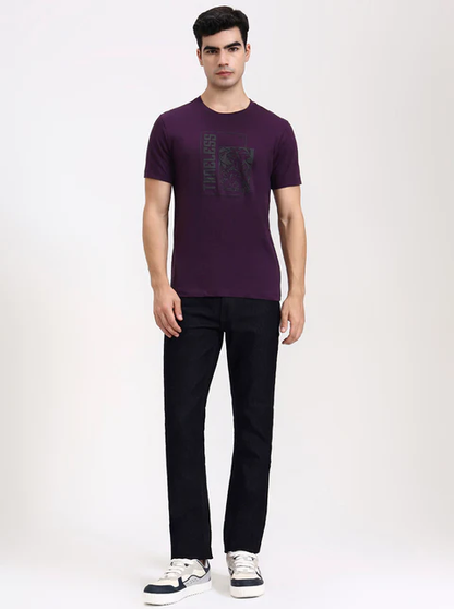 Wine Printed Slim Fit T-Shirt