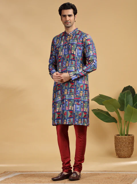Navy Blue Embroidered Kurta