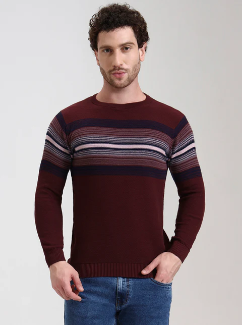 Wine Striped Slim Fit T-Shirt