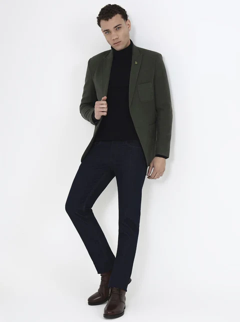 Green Solid Regular Fit Blazer